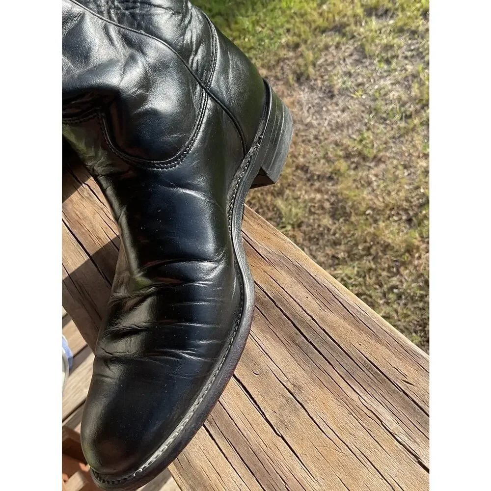 Justin Classic Black Roper Style L-3703 Cowboy Boots Mens Sz 6 1/2C